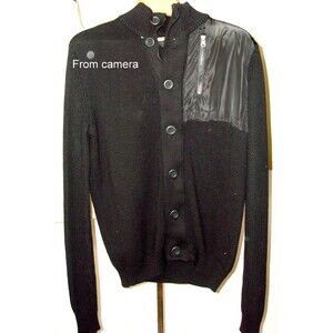 New NWT M Mark Law Luxury Black Cardigan Sweater Jacket Chest Zip Pocket Cotton